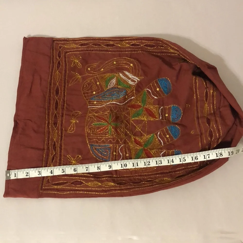 Rust Orange Indian Embroidered Elephant Fabric Hobo Backpack Bag